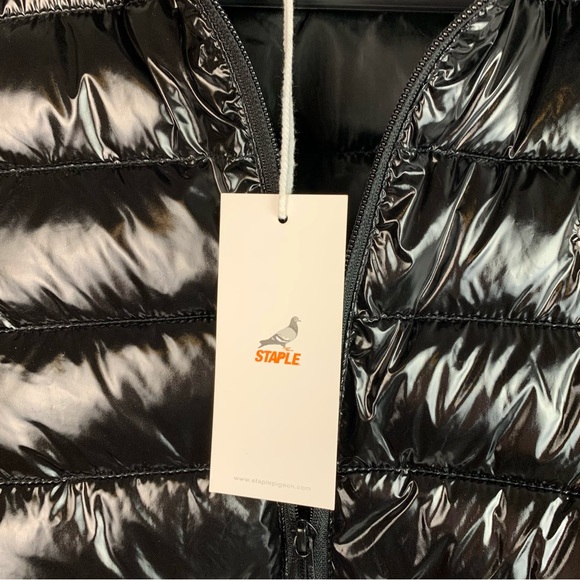 NWT Staple Pigeon Men’s Shinny Black Puffer Winter Jacket Streetwear XSmall - Picture 6 of 9